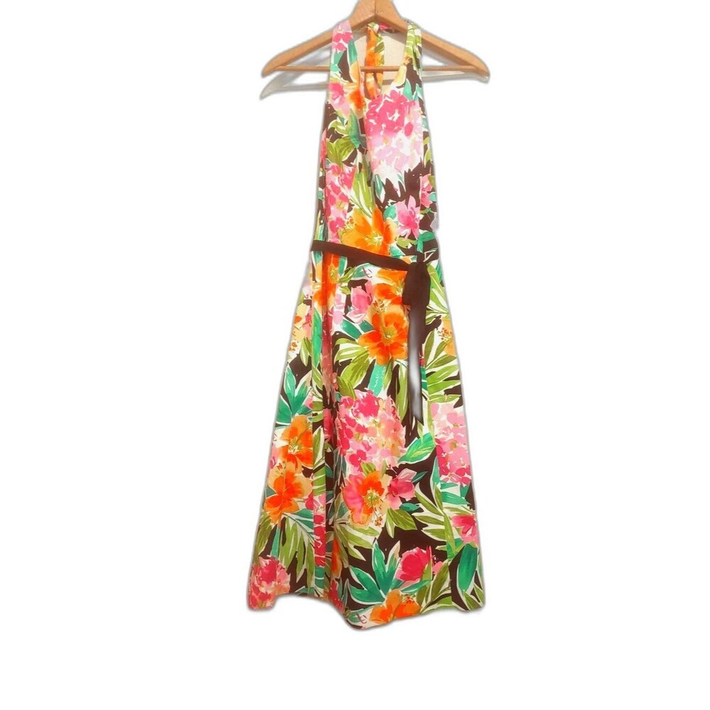 Catherine Stewart Halter Dress Tropical Floral Hawaiian Coastal Women's SZ 8